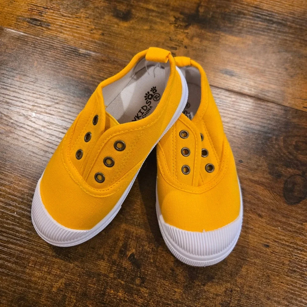 Baby Kids Yellow Canvas Slip On Sneakers Low Top Rubber Toe Shoes Size EU 29